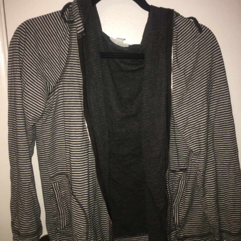 J.Jill Striped Zipper Hoodie.